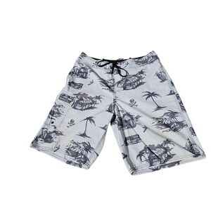 O'neill Surf Swim Shorts Trunks White and Black Shorts Size Medium Print